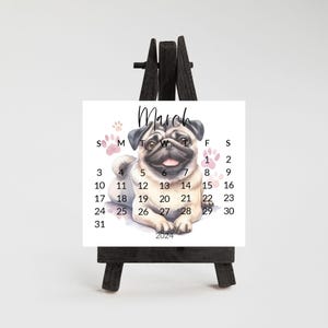 2027 Mini Pug Calendar with optional wood display stand easel