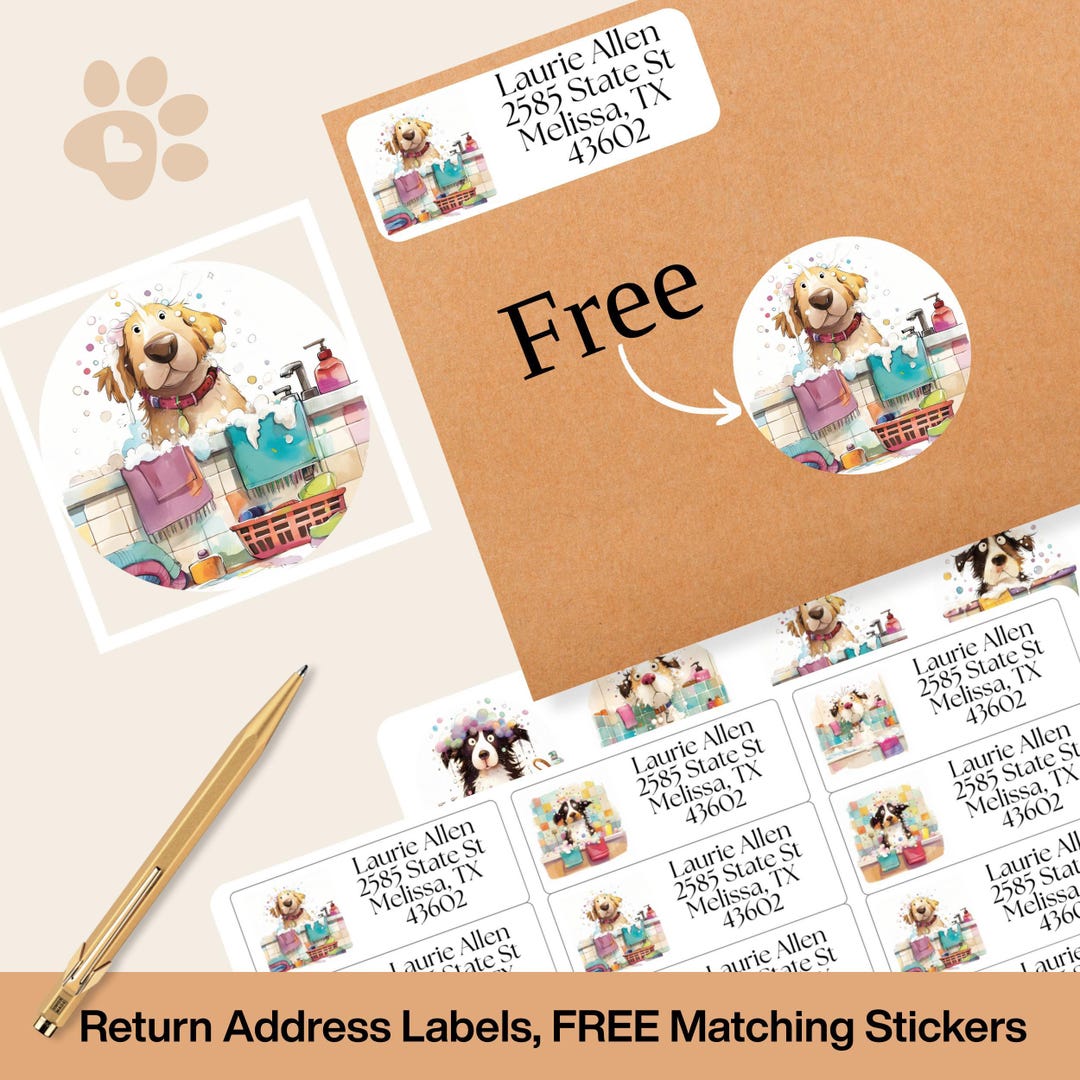 Cute Dog Address Labels, Custom Return Stickers With FREE Matching ...