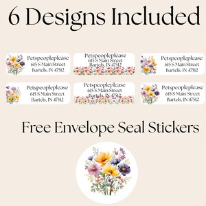Wildflower Address Labels with FREE Envelope Stickers, Faded Floral Border, Personalized Mailing Labels Printed & Shipped to You, Botanical image 2