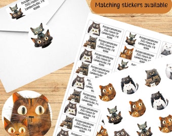Custom Cat return address label stickers - Funny cartoon planner stickers - envelope seal stickers- snail mail-multiple cat design -cat gift