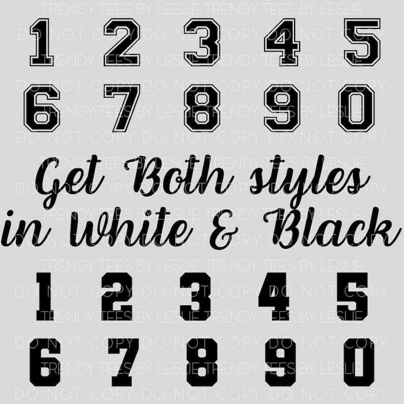 Varsity Number PNG Bundle | Black & White Athletic Font (digital ...