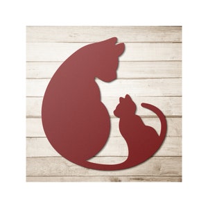 Cat Mom and Baby Cat Metal Wall Art - 18-Gauge Steel - Pet Lover Gift