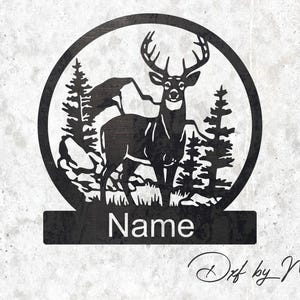Signe personnalisé de scène de cerf - fichiers DXF SVG pour fichier clipart plasma Cnc Laser jet d'eau prêt à découper