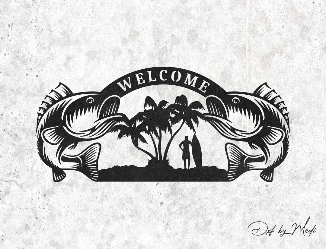 Welcome Fish Sign DXF & SVG Files | Ready-to-cut for CNC, Laser, Plasma ...