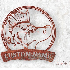 Personalized Fishing Sign: Marlin Fish, Customizable CNC Files (DXF, SVG)