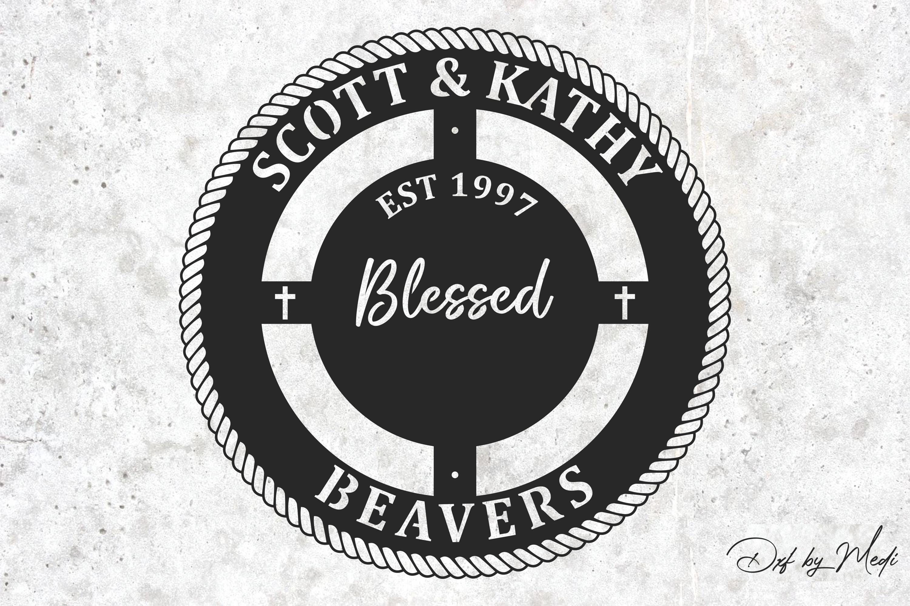 Custom Blessed Monogram Sign SVG DXF Cdr | Family Name Sign With Cross ...