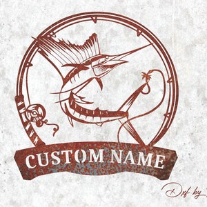 Personalized Fishing Sign: Marlin Fish, Customizable CNC Files (DXF, SVG)