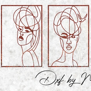 One Line Woman Wall Art Set of 2 DXF Cut Files for Laser and CNC Plasma Cutting
