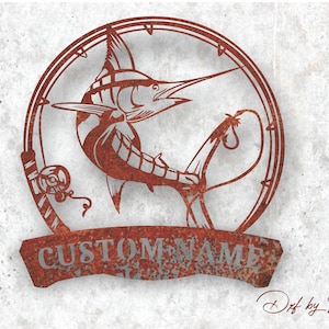 Personalized Fishing Marlin Sign: Customizable CNC Ready DXF SVG File