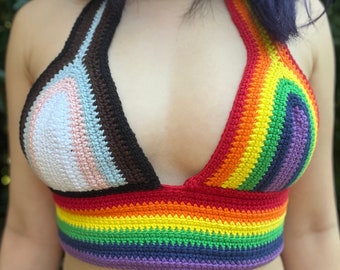 Progress Pride crochet halter top size M