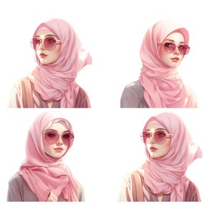 Muslim Hijabi Girl Clipart, Muslima Women Watercolor Art, Islamic Art, Muslim Anime Girl, Muslim Cartoon, Hijab Girl PNG, SVG