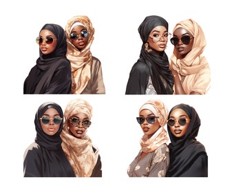 Muslim Hijabi Girl Clipart, Watercolor Art, African Girls, Black Muslim Girls, Islamic Art, Muslim Anime Girl, Muslim Cartoon, PNG, SVG