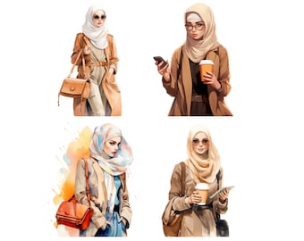 Fille musulmane SVG, PNG, Hijab Clipart, Hijabi Aquarelle Art, Impressions numériques, Fashion Girl, Modeste