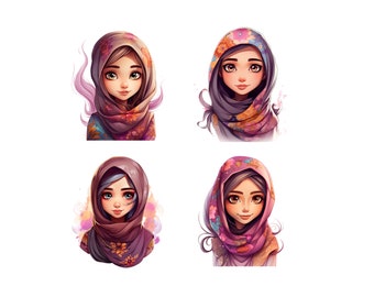 Hijabi musulman fille Clipart, Muslima femmes aquarelle Art, Art islamique, musulman Anime Girl, dessin animé musulman, Hijab fille PNG, SVG