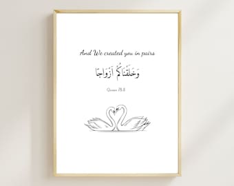 Surah An Naba / Arabic Calligraphy / Muslim Couple Gift / Quran Quotes Print / Modern Islamic Wall Art / Printable Islamic Line Art