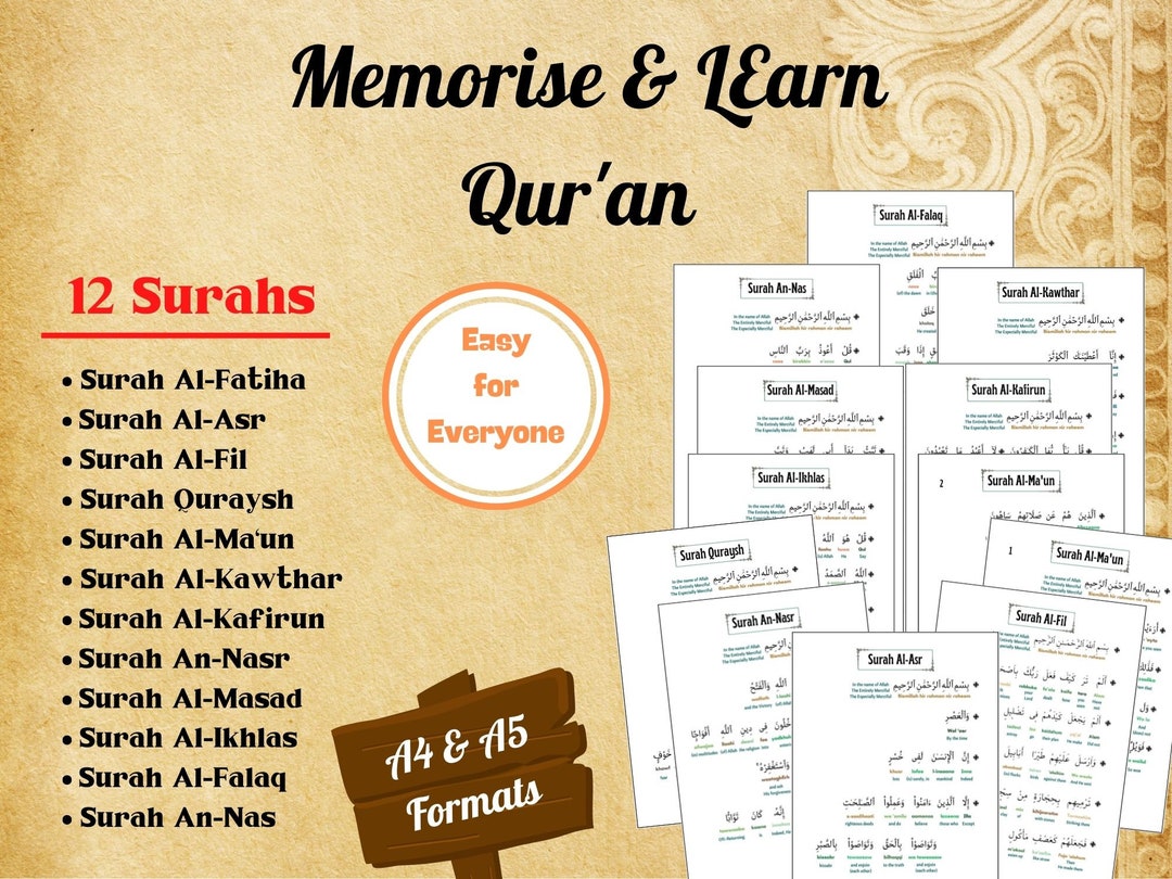 FREE Easy Learn and Memorize Quran / / Printable Quran Surah / for Students Kids Adults With