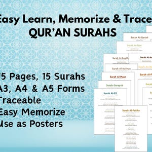KOSTENFREIE einfach zu lernen, Koran Suren auswendig zu lernen, druckbare Koran Poster / einfache Korandrucke für Studenten, Kinder, Erwachsene mit Bedeutungen