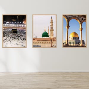 Poster stampabili delle 3 moschee - Moschea Aqsa - Kaaba - Moschea del Profeta an-Nabawi - Poster islamico - Decorazione murale - Regalo islamico