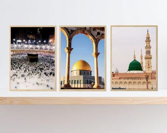 Masjid Posters – Kaaba, Aqsa, Nabawi Islamic Wall Art (Digital Download)