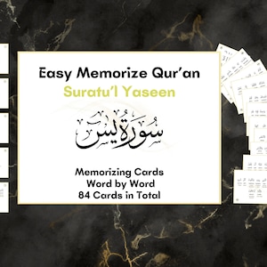 GRATIS einfach zu lernen und den Koran Sure Yaseen mit auswendig lernenden Karten / druckbare Ayat Karten mit Bedeutungen Wort für Wort / Easy Qur'an 4 ALL
