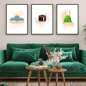 Poster stampabili delle 3 moschee - Moschea Aqsa - Kaaba - Moschea del Profeta an-Nabawi - Poster islamico - Decorazione murale - Regalo islamico