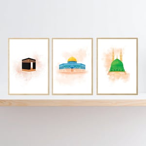 Conjunto de carteles de las mezquitas islámicas – Masjid Aqsa, Kaaba, an-Nabawi (Descarga digital)