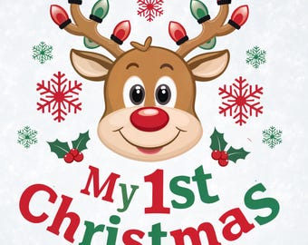 My 1st Christmas Reindeer SVG | Baby’s First Holiday PNG Cut File | Cute Christmas Sublimation Design