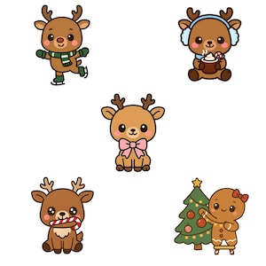 Kawaii Christmas Clipart Bundle – 56 PNG Cute Santa, Reindeer, Elf ...