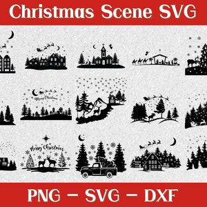 christmas scenes svg for laser, magical christmas svg, santa reindeer svg, christmas village scene svg, christmas village scene,