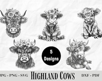 Highland Cow, Highland Cow SVG, Highland Cow PNG, baby cow svg, baby cow png, cow head svg, cow head png, highland cow clipart, floral cow