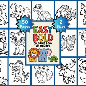 Easy Bold Animal Coloring Book for Kids: 50 Hand Drawn Pages (Digital Download)
