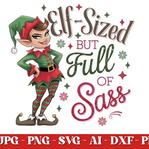 Älvstorlek SVG, rolig julälva PNG, retro sublimeringsdesign