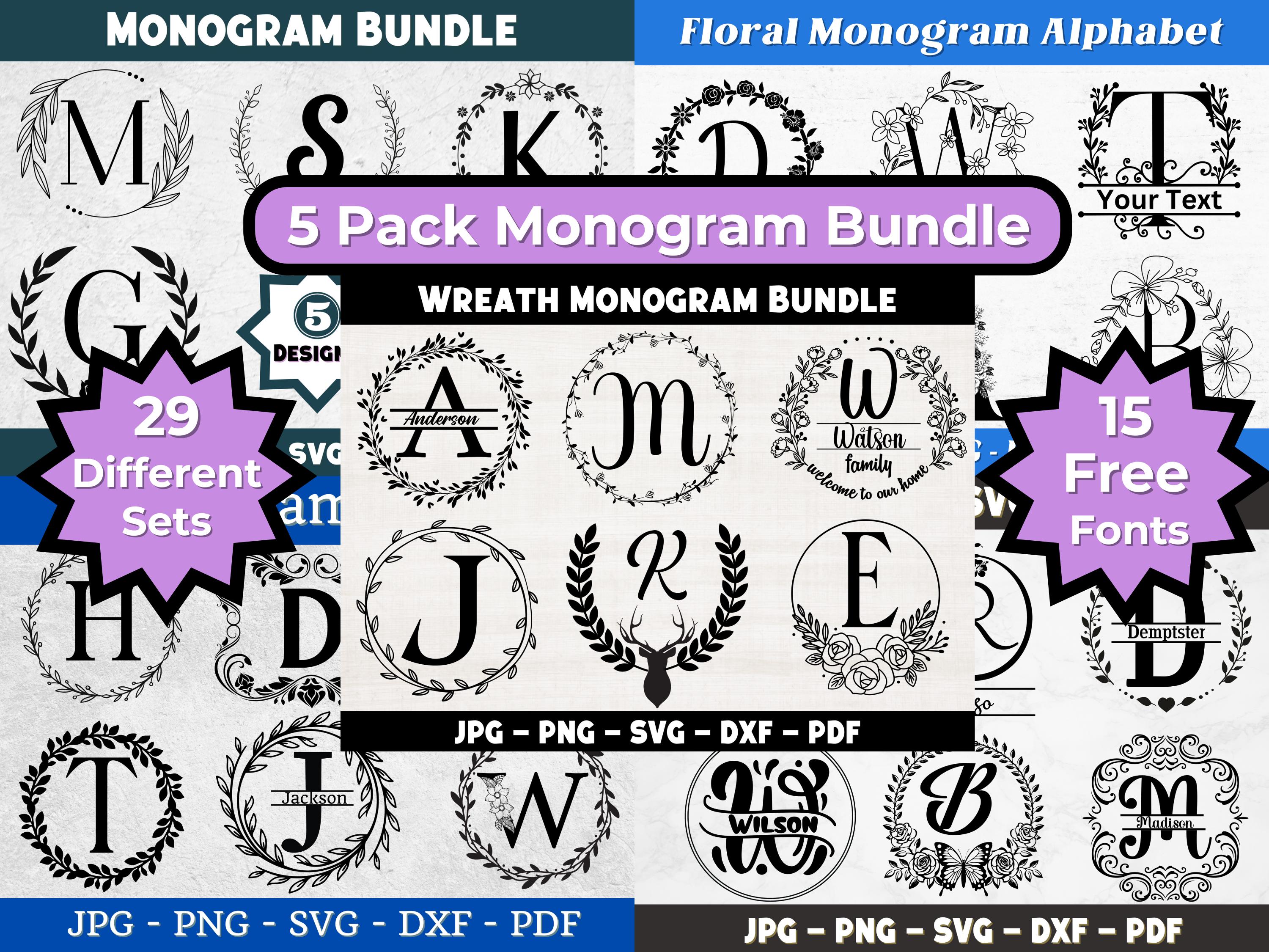 Lot monogramme SVG : 29 motifs de couronnes + 15 polices (téléchargement numérique)
