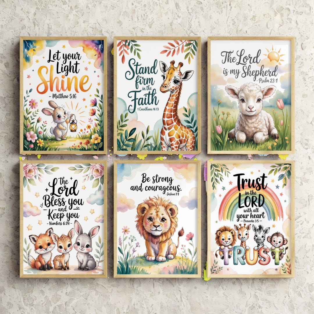 Bible Verse Nursery Print Set (6) – Christian Animal Wall Art ...