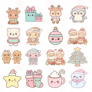 Kawaii Christmas Clipart Bundle: Pastel Xmas PNG Graphics (Digital Download)