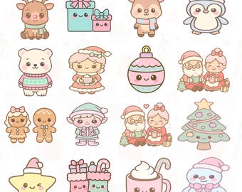 Kawaii Christmas Clipart Bundle: Pastel Xmas PNG Graphics (Digital Download)