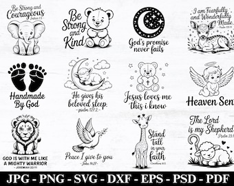 Paquete de archivos SVG para niños cristianos: Diseños para guardería con temática de fe (Descarga digital)