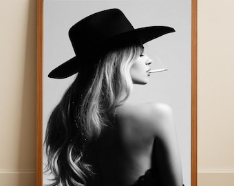 Western Wall Art Printable, Cowgirl Portrait Print, Black and White Country Deco