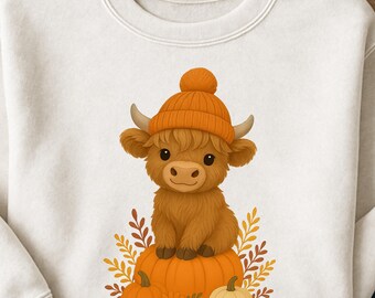 Fall Highland Cow Design PNG SVG | cute fall png | cow fall svg | highland cow watercolor clipart png |rustic highland cow|Fall sublimation