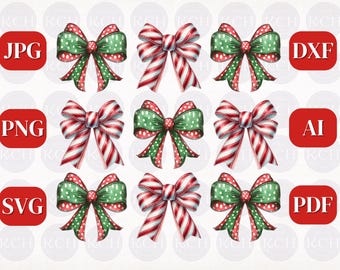 Christmas Bows PNG: Coquette Holiday Clipart (Digital Download)