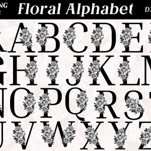 Alfabeto floral, Alfabeto floral SVG, Alfabeto floral PNG, PNG floral de acuarela, clipart floral de acuarela, monograma de letra floral