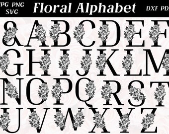 Alfabeto floreale SVG PNG: lettere di fiori ad acquerello (download digitale)