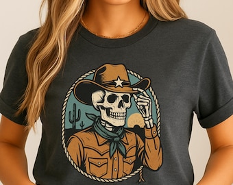 Skeleton Cowboy PNG SVG, Retro Western Halloween Shirt Design