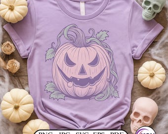 Pastel Gothic Pumpkin PNG SVG – Spooky-Cute Pink Jack-O-Lantern Clipart for Halloween Crafts, Shirts, Mugs & Sublimation
