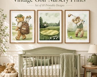 Golf Nursery Wall Art Set, Teddy Bear Prints for Boys Room