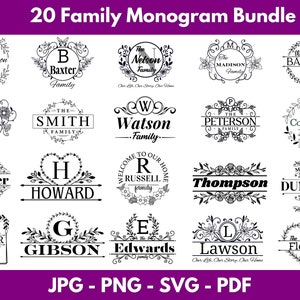 Monograma de apellido, Monograma de apellido SVG, Archivos de monograma SVG, Paquete de monograma SVG, Monograma SVG Cricut, Archivos de monograma cortados con láser SVG