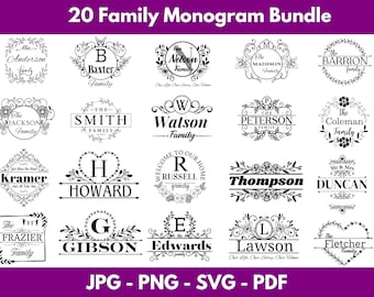 Family Name Monogram SVG Bundle: 20 Colors, Laser Cut Files (Digital Download)
