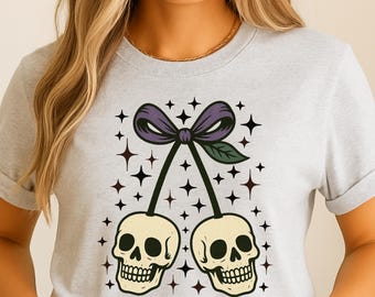 Skull Cherries Halloween PNG, Creepy Cute Spooky Shirt Design