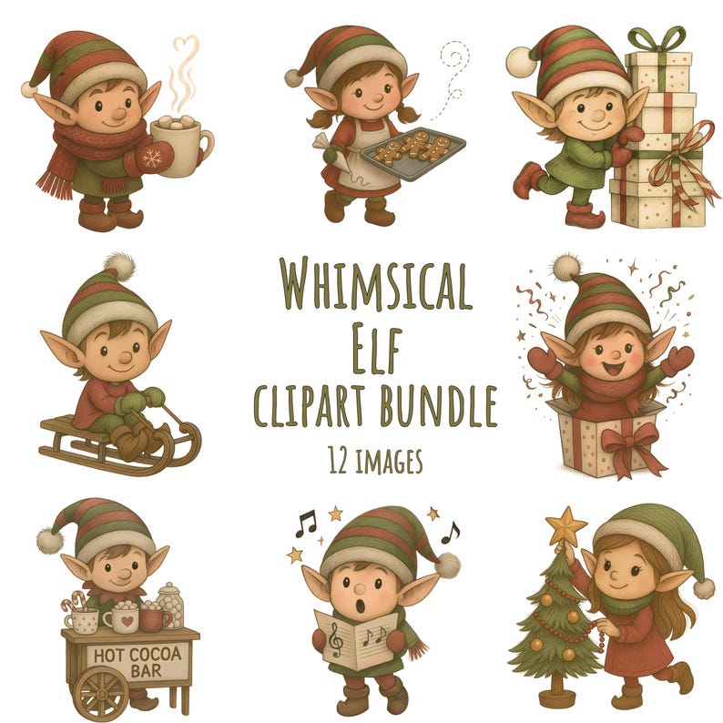 Mega Christmas Clipart Bundle 490+ PNG | Cute Santa, Elves, Reindeer ...