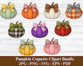 Pumpkin Coquette Clipart Bundle PNG SVG | watercolor pumpkin clipart | fall pumpkin png svg | pumpkin season png | pumpkin clip art | fall